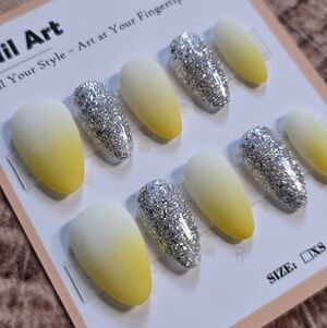 27. Yellow Ombré & Silver Glitter Press-On Nails